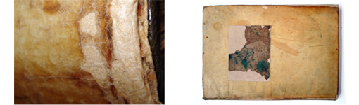 A l'esquerra detall d'una reintegració, a la dreta el llibre després de la restauració