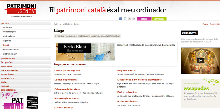 Captura de pantalla de la web de patrimoni.gencat recomanant el blog del taller