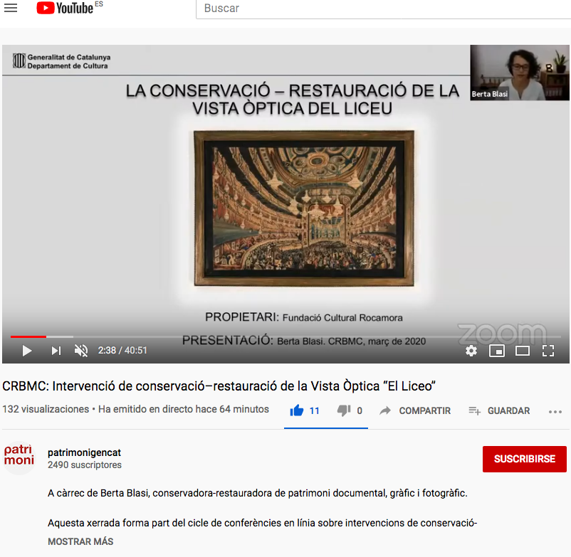 Conferència del procés de conservació - restauació de la vista òptica del Liceu