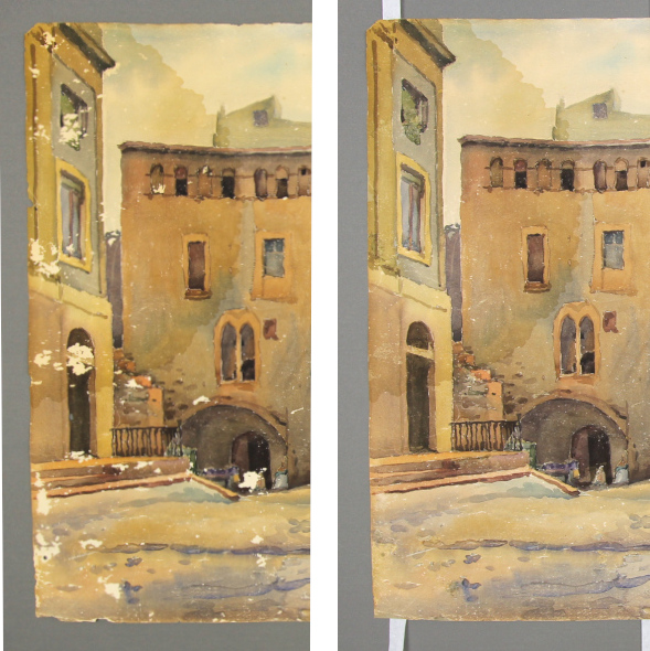 Abans i després del retoc cromàtic amb aquarel·la