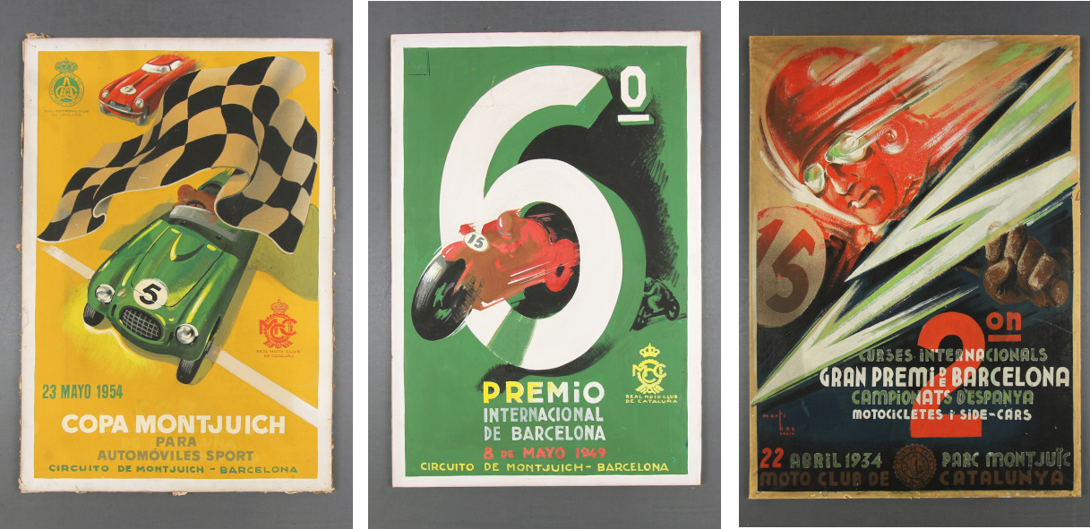 Tres exemples dels dibuixos originals del Reial Moto Club de Catalunya